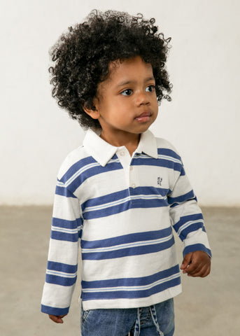 Mayoral Blue & Cream Striped Polo Shirt