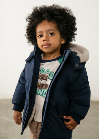 Mayoral Boys Navy Blue Faux Fur-Lined Parker Coat