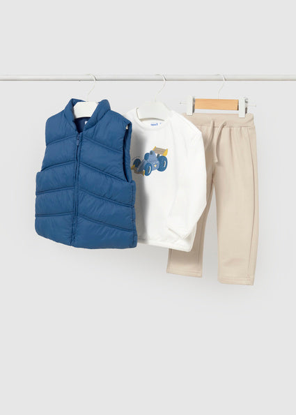 Mayoral Boys Blue & Beige Three-Piece Tracksuit