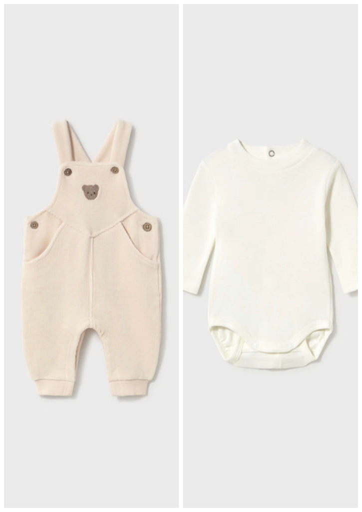 Mayoral Beige Velour Corduroy Dungaree Set