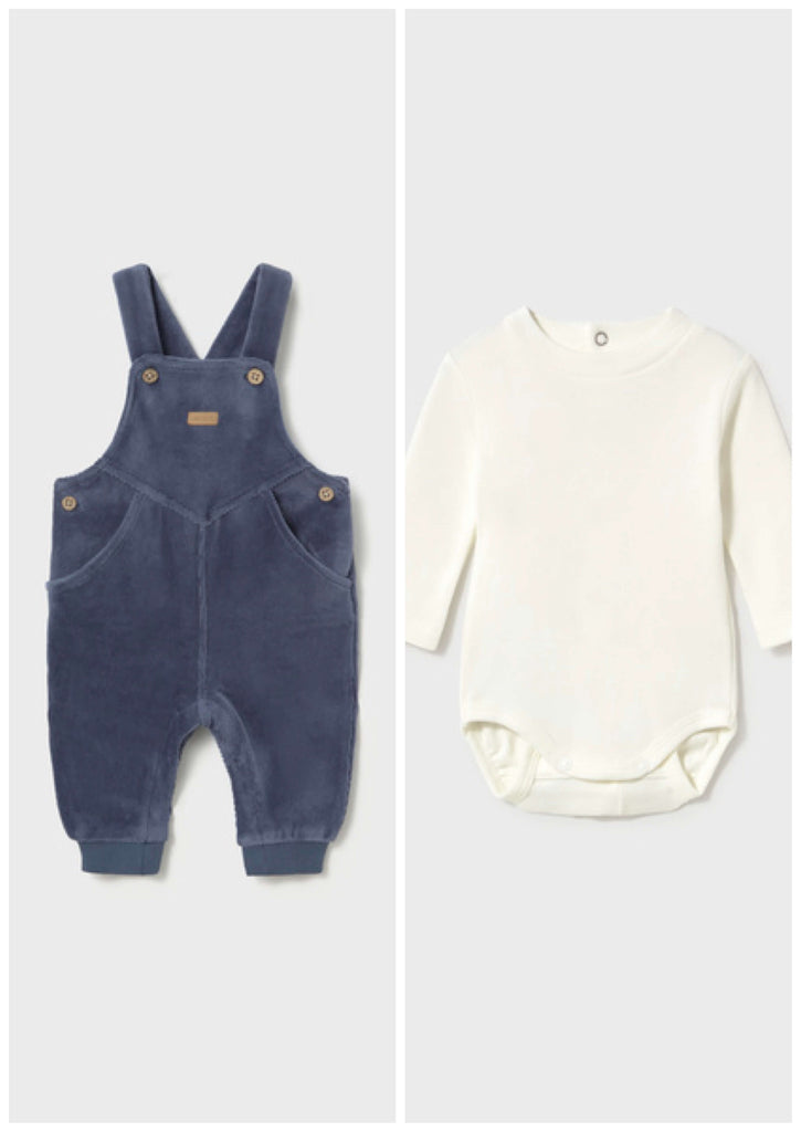 Mayoral Navy Velour Corduroy Dungaree Set