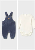 Mayoral Navy Velour Corduroy Dungaree Set
