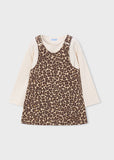 Mayoral Leopard Print Denim Pinafore Dress Set