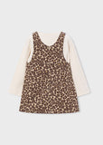 Mayoral Leopard Print Denim Pinafore Dress Set