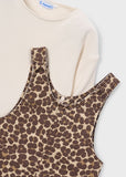 Mayoral Leopard Print Denim Pinafore Dress Set