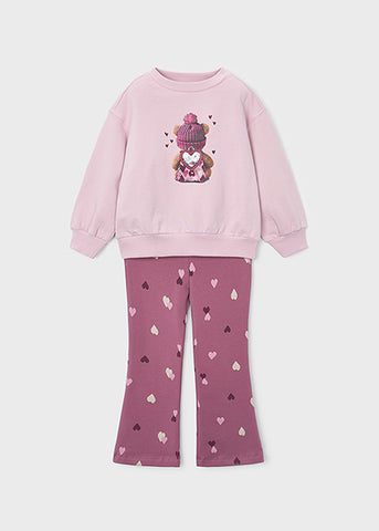 Mayoral Purple Heart Print Flared Legging Set