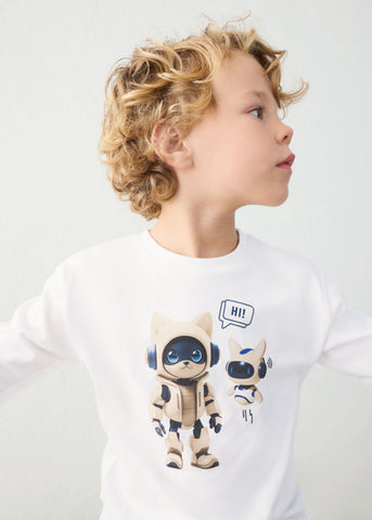 Mayoral Boys Ivory Robot Print Top
