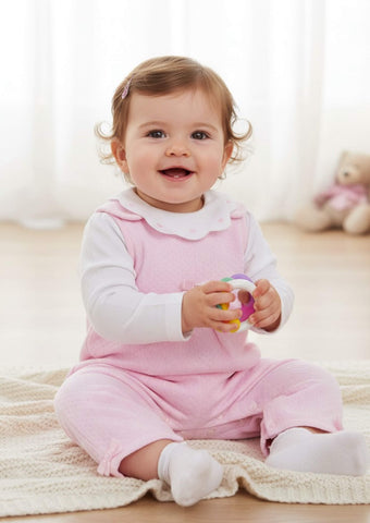 Mintini Baby Girls Pink & White Dungaree Set