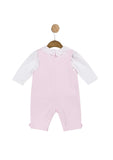 Mintini Baby Girls Pink & White Dungaree Set