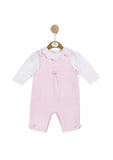 Mintini Baby Girls Pink & White Dungaree Set