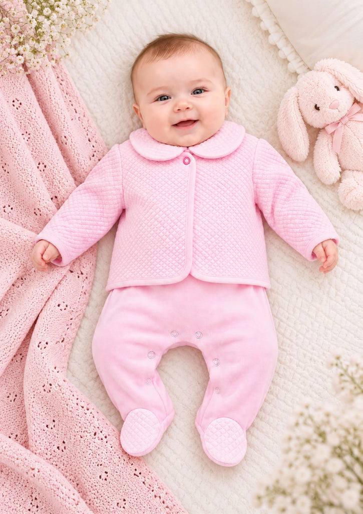 Kleo Kids Pink Velour Baby Girl Babygrow and Jacket Set