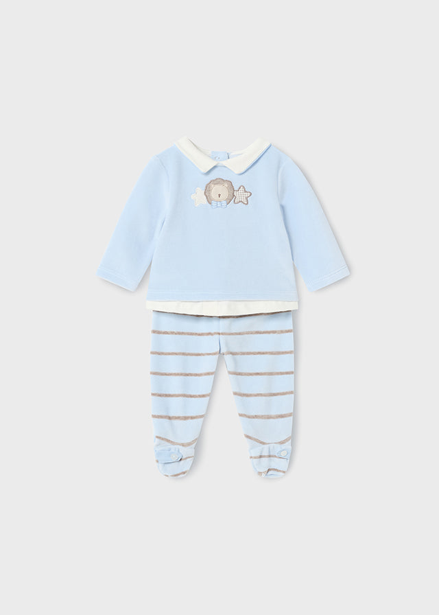 Mayoral Pale Blue Two-Piece Velour Babygrow Set