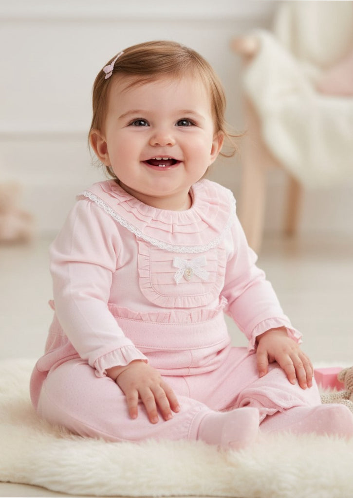 Mintini Baby Girls Pink Frill Collar Romper