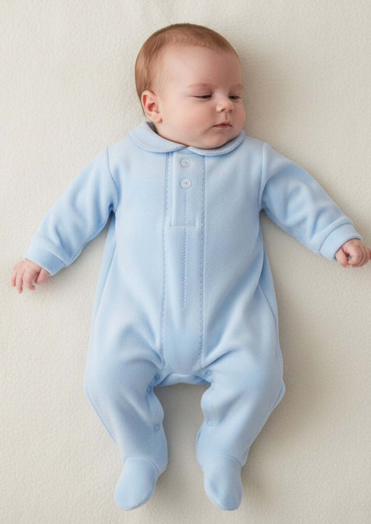 Pex Baby Boys Blue Velour Babygrow
