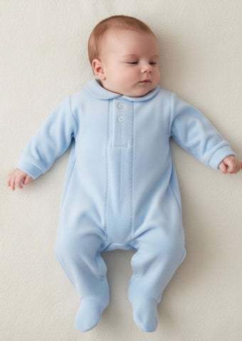 Pex Baby Boys Blue Velour Babygrow