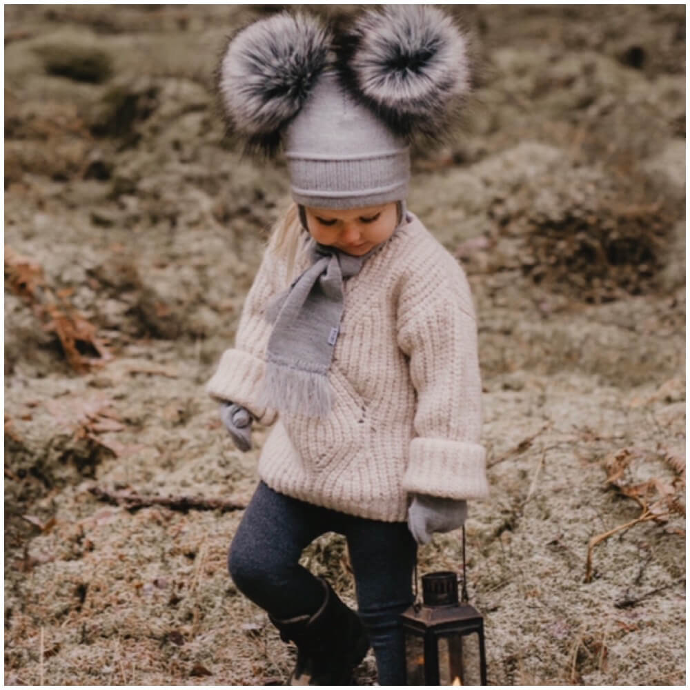Grey Two Pom Pom Hat Satila Blue Tindra Double Pom Pom Hat Kids