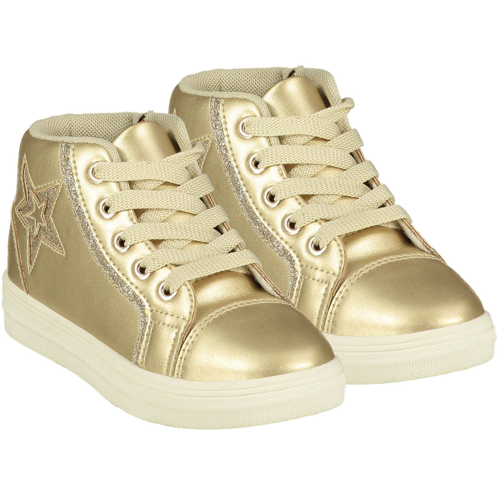 A DEE GOLD HIGH TOP TRAINERS
